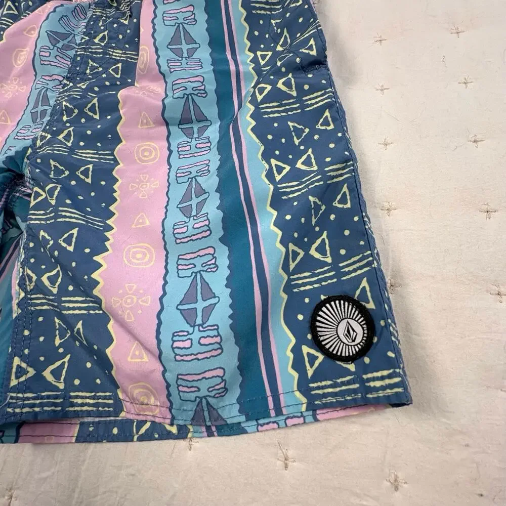 Volcom Swim Trunks Boys M (10-12) Teal Pink Board Shorts Vacation Beach Pool